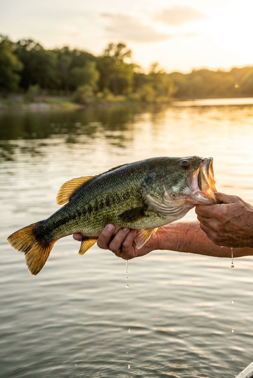 Largemouth Bass fishing on Aquilla Lake, Texas