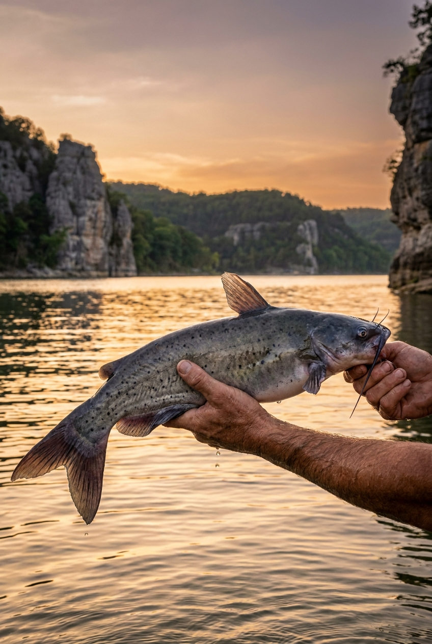 Channel Catfish fishing on Bull Shoals Lake, Arkansas