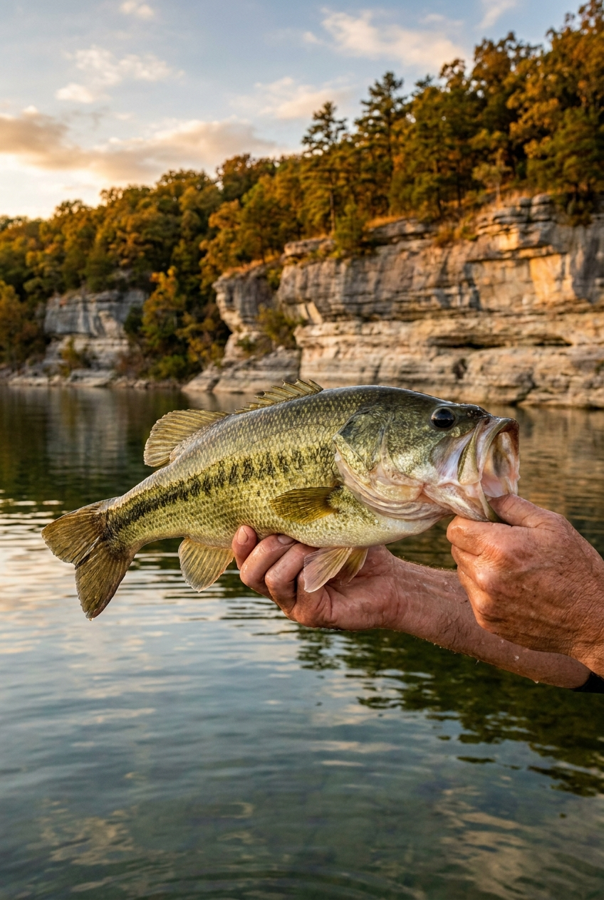 Largemouth Bass fishing on Bull Shoals Lake, Arkansas