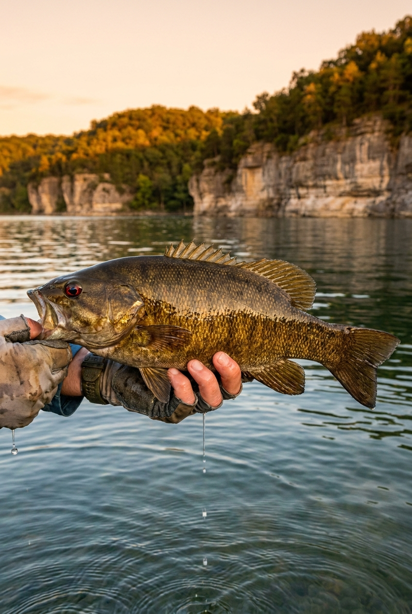 Smallmouth Bass fishing on Bull Shoals Lake, Arkansas