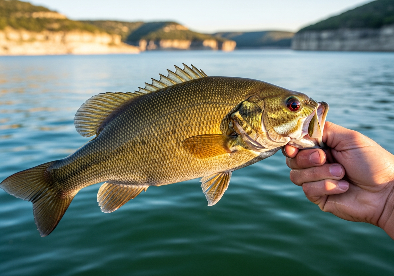 Smallmouth Bass fishing on Canyon Lake, Texas