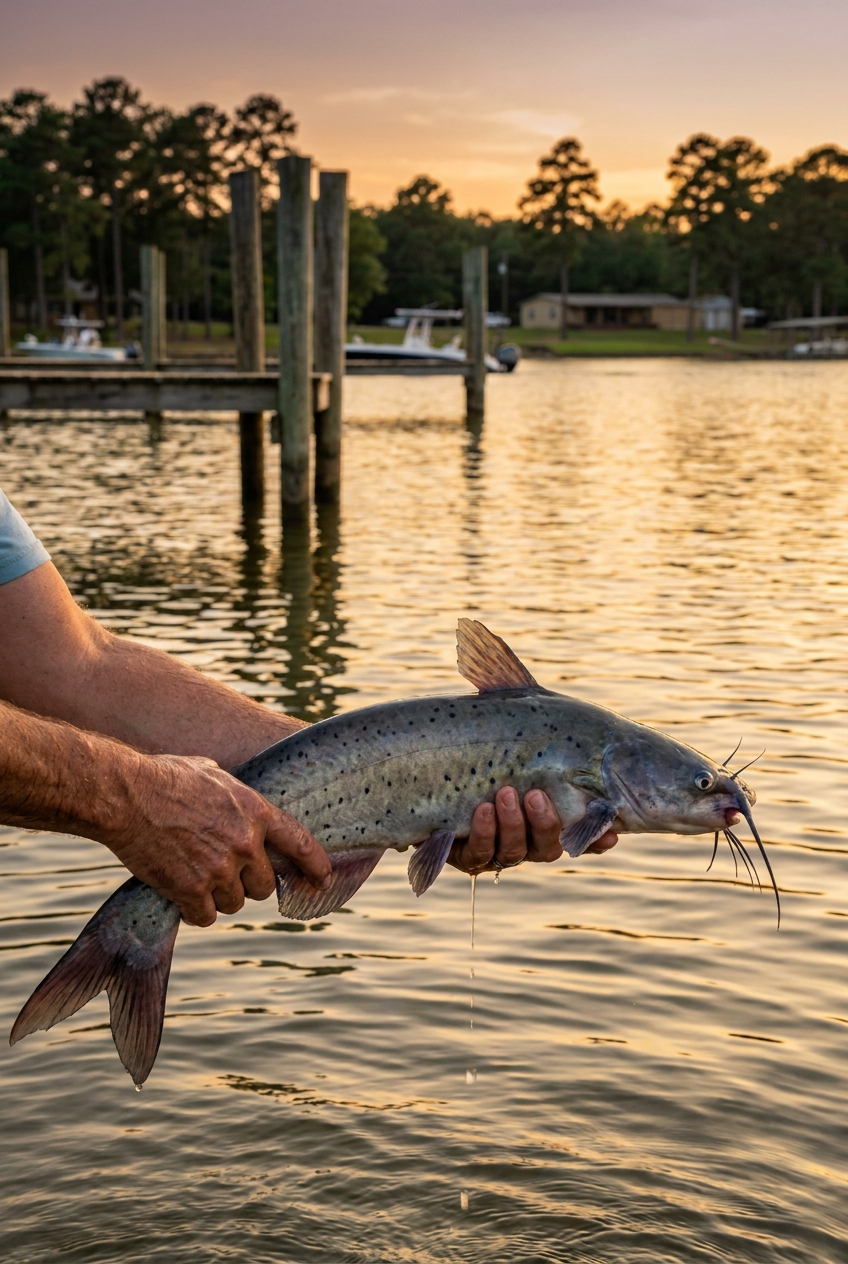 Channel Catfish fishing on Cedar Creek Lake, Texas