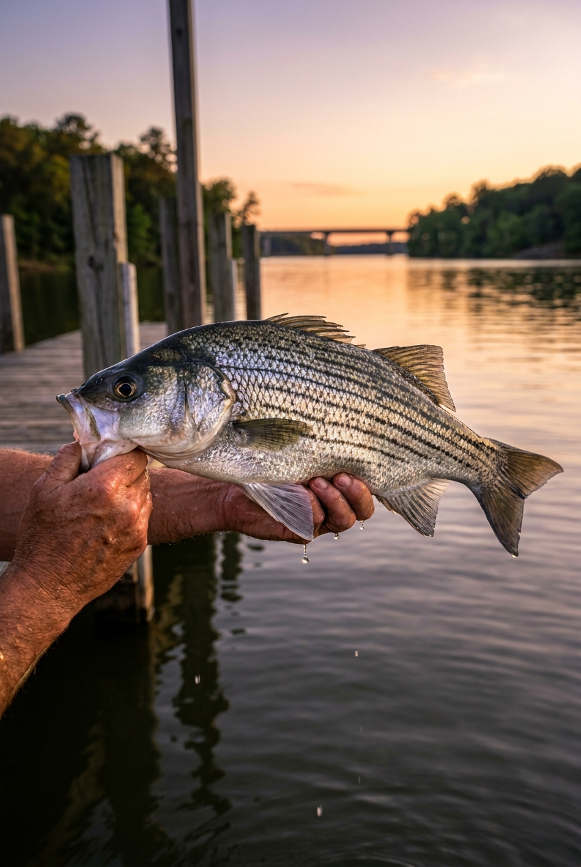 Hybrid Striped Bass fishing on Cedar Creek Lake, Texas