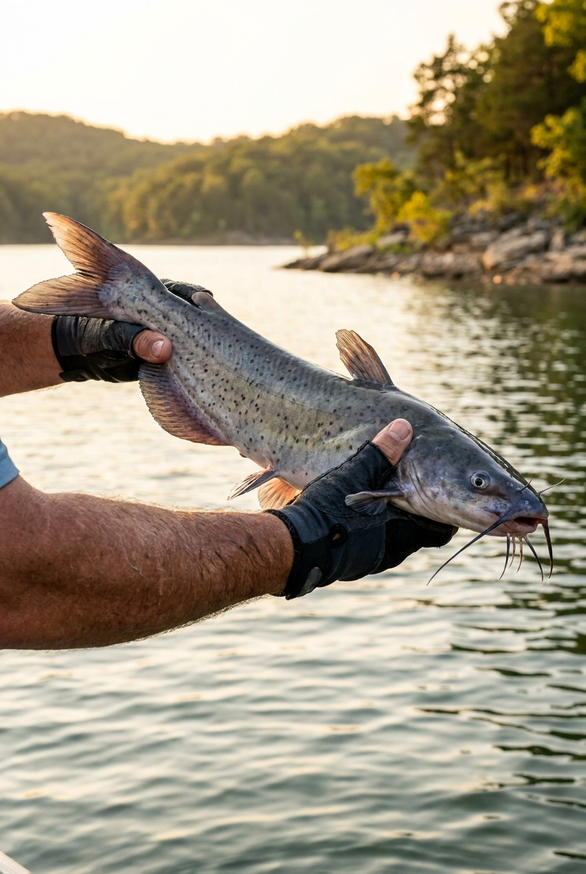 Channel Catfish fishing on Center Hill Lake, Tennessee