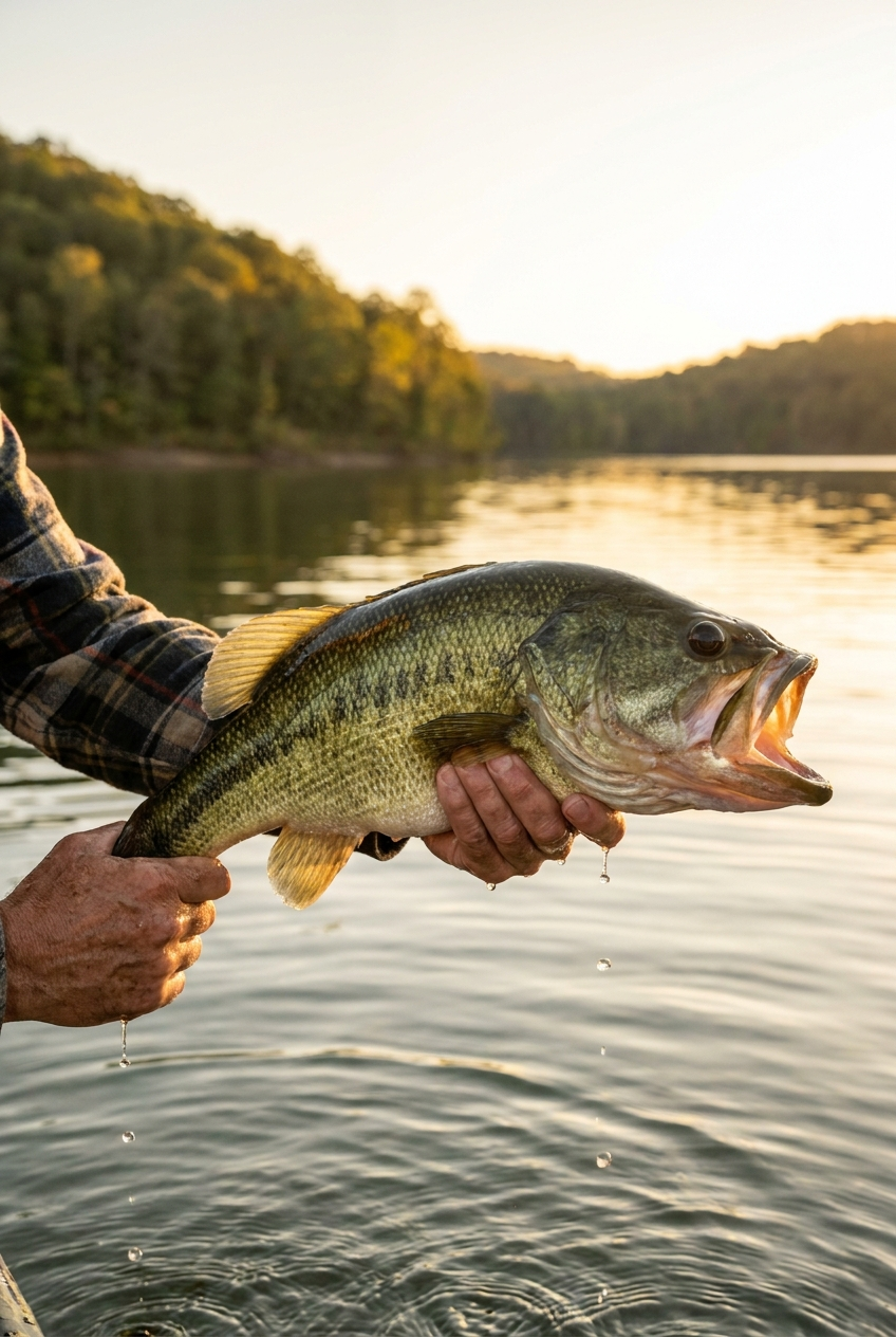 Largemouth Bass fishing on Center Hill Lake, Tennessee