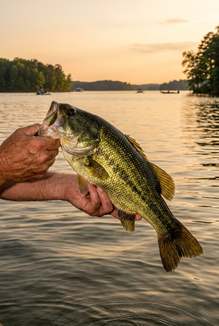 Largemouth Bass fishing on Clarks Hill Lake, South Carolina