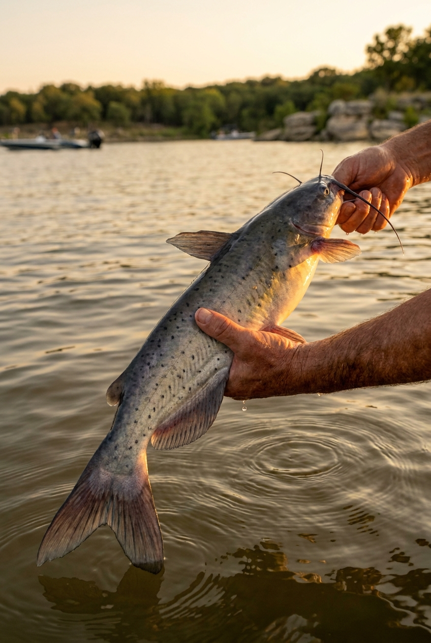 Channel Catfish fishing on Eagle Mountain Lake, Texas