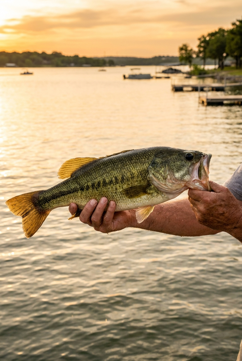 Largemouth Bass fishing on Eagle Mountain Lake, Texas