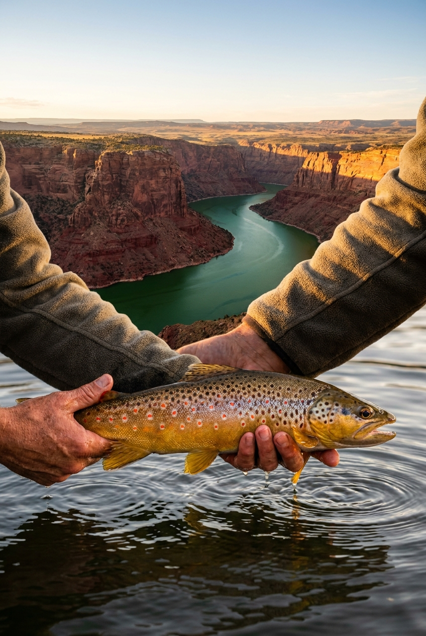Brown Trout fishing on Flaming Gorge Reservoir, Utah