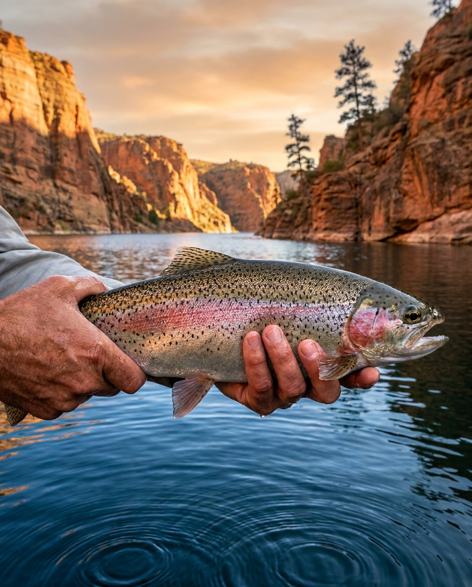 Rainbow Trout fishing on Flaming Gorge Reservoir, Utah