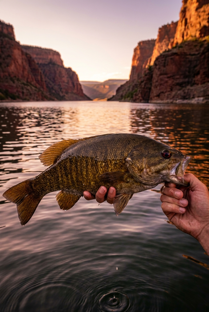 Smallmouth Bass fishing on Flaming Gorge Reservoir, Utah