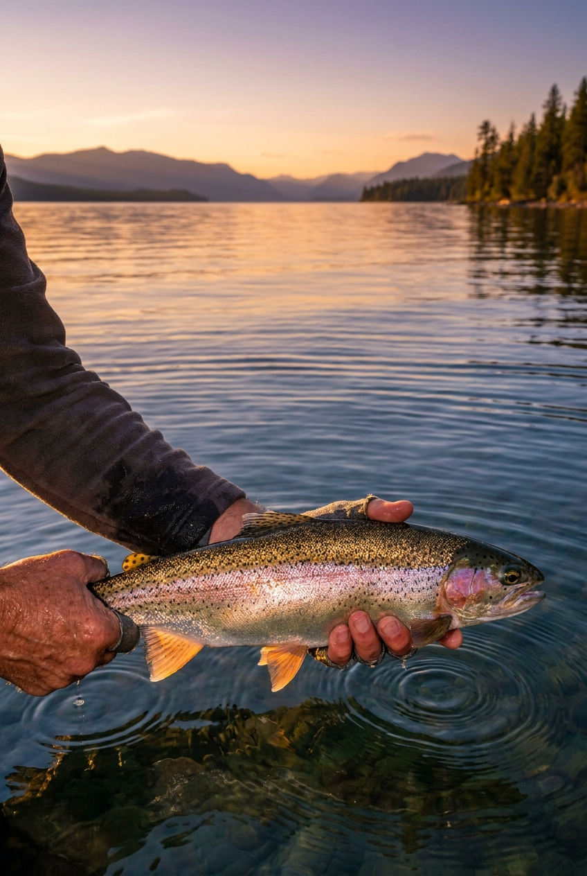 Rainbow Trout fishing on Flathead Lake, Montana