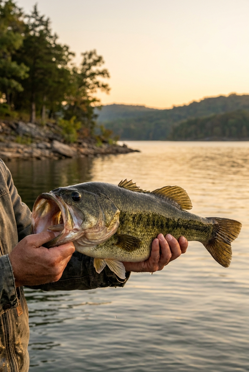 Largemouth Bass fishing on Greers Ferry Lake, Arkansas