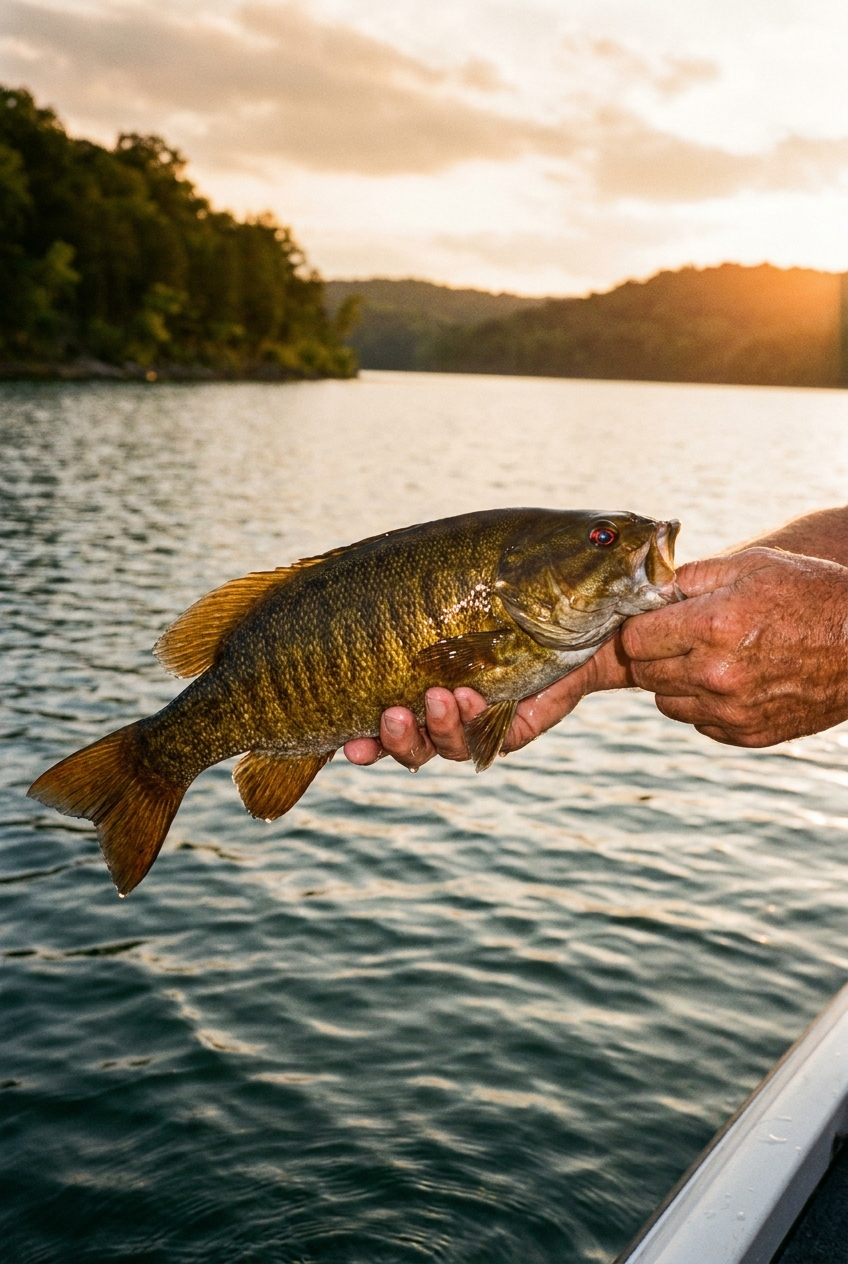 Smallmouth Bass fishing on Greers Ferry Lake, Arkansas
