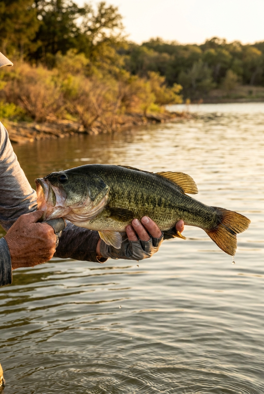 Largemouth Bass fishing on Hords Creek Lake, Texas