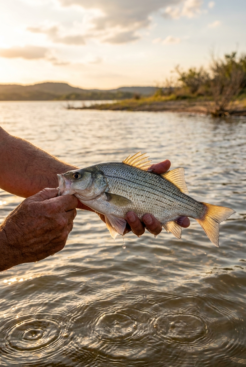 White Bass fishing on Hords Creek Lake, Texas