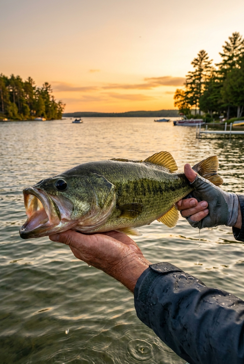 Largemouth Bass fishing on Hubbard Lake, Michigan