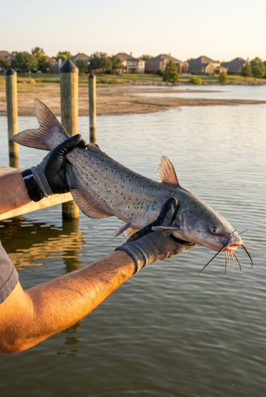 Channel Catfish fishing on Joe Pool Lake, Texas