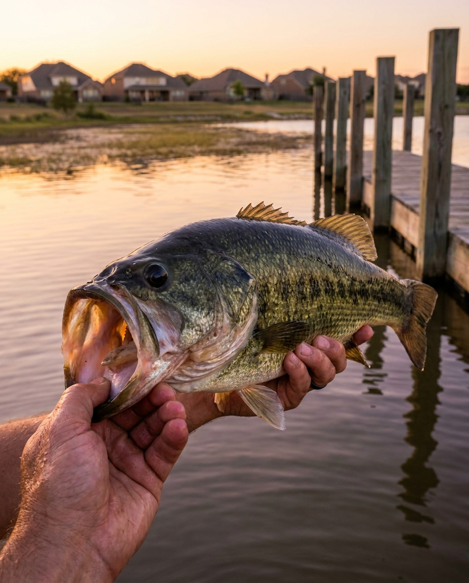 Largemouth Bass fishing on Joe Pool Lake, Texas