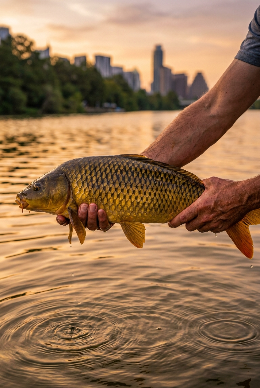 Carp fishing on Lady Bird Lake, Texas