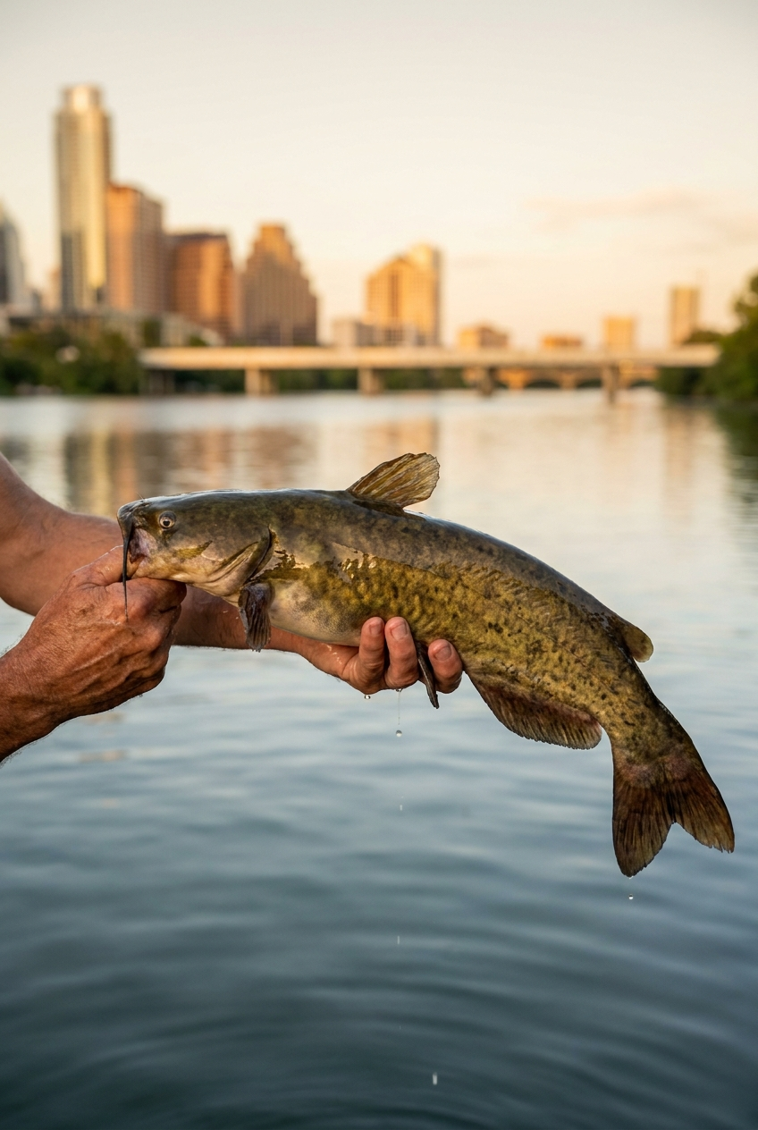 Catfish fishing on Lady Bird Lake, Texas