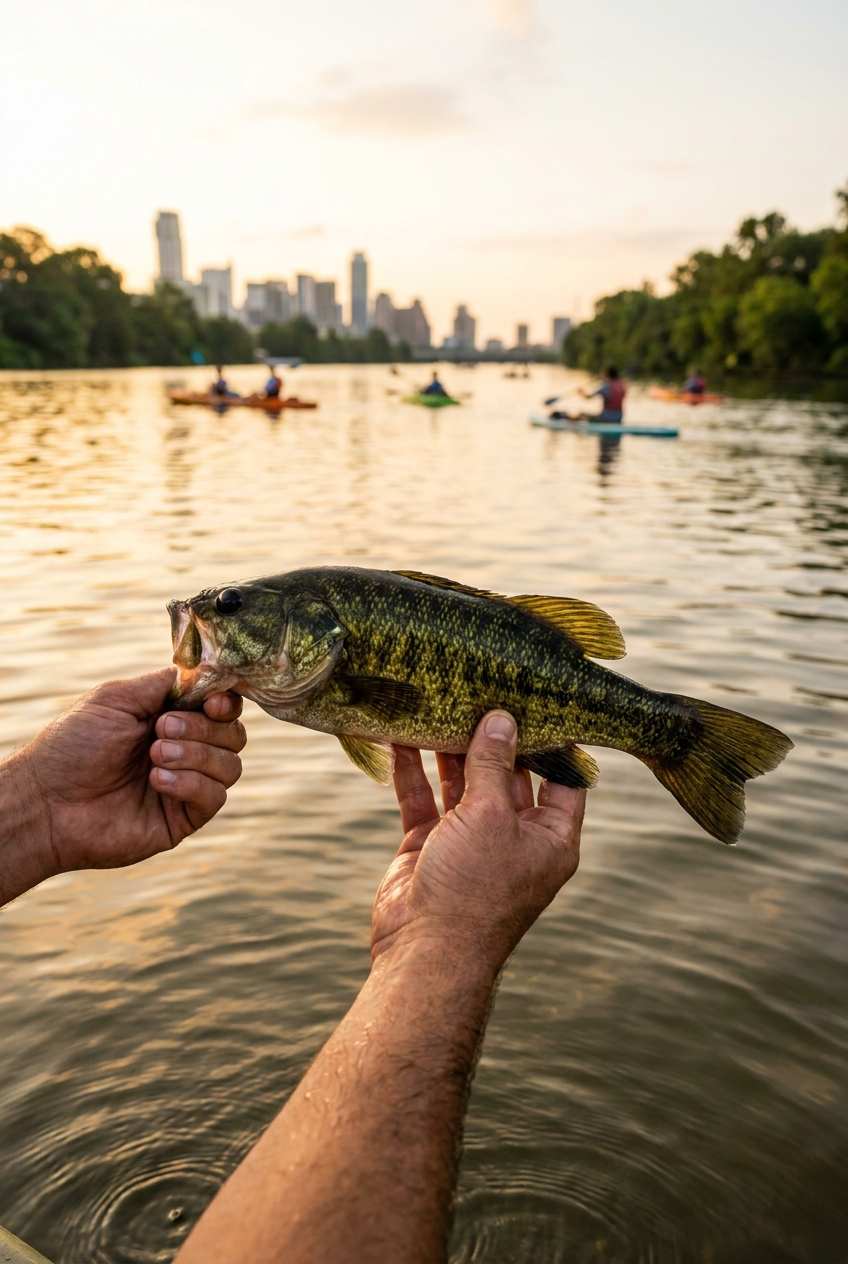 Guadalupe Bass fishing on Lady Bird Lake, Texas