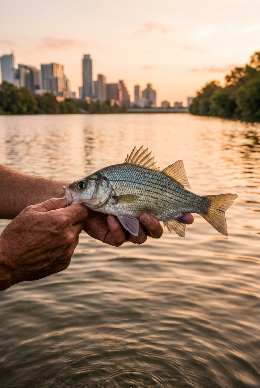 White Bass fishing on Lady Bird Lake, Texas