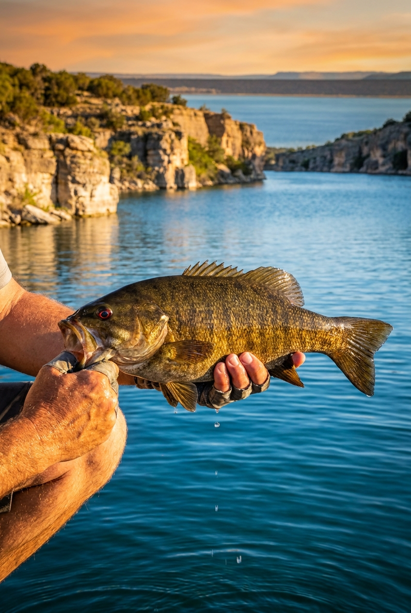 Smallmouth Bass fishing on Lake Amistad, Texas