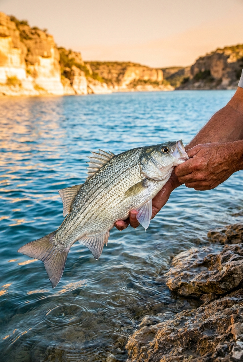 White Bass fishing on Lake Amistad, Texas