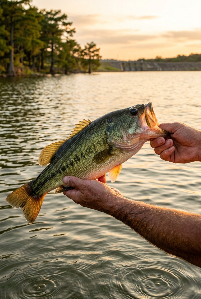 Largemouth Bass fishing on Lake Bastrop, Texas