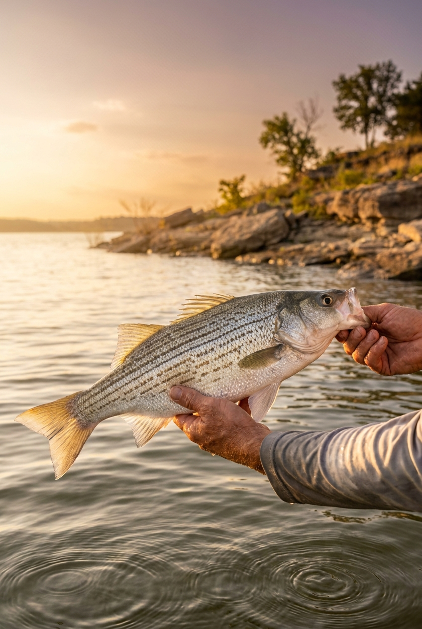 Hybrid Striped Bass fishing on Lake Bridgeport, Texas