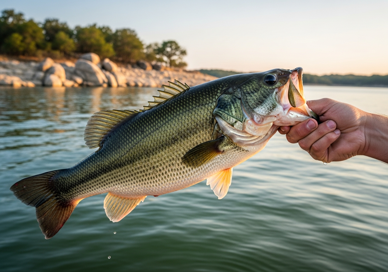 Largemouth Bass fishing on Lake Buchanan, Texas