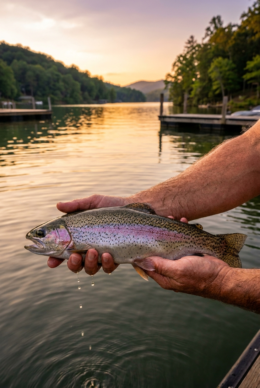 Rainbow Trout fishing on Lake Burton, Georgia