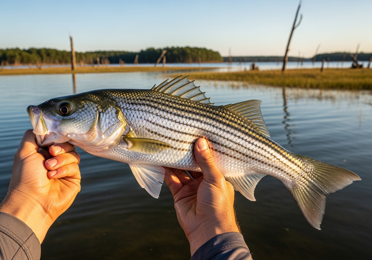 Hybrid Striped Bass fishing on Lake Conroe, Texas