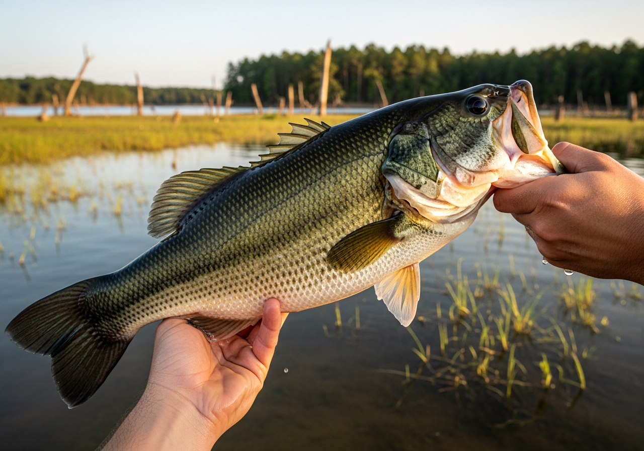 Largemouth Bass fishing on Lake Conroe, Texas