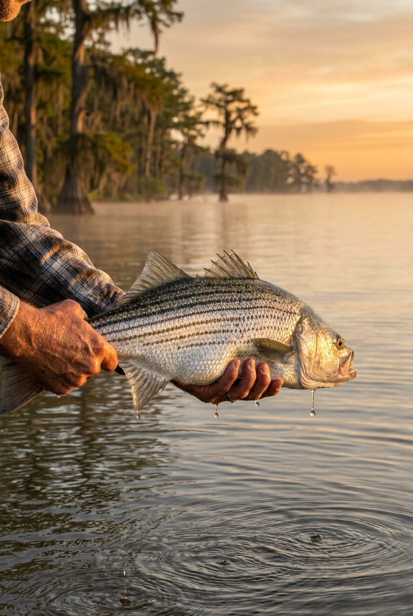Striped Bass fishing on Lake Marion, South Carolina