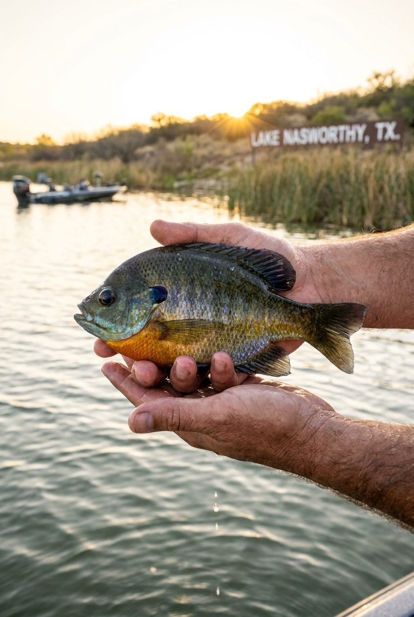 Bluegill fishing on Lake Nasworthy, Texas