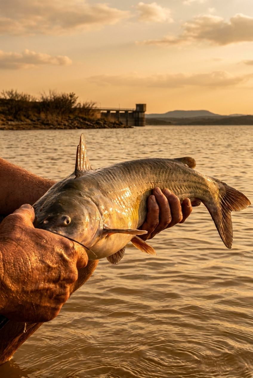 Catfish fishing on Lake Nasworthy, Texas