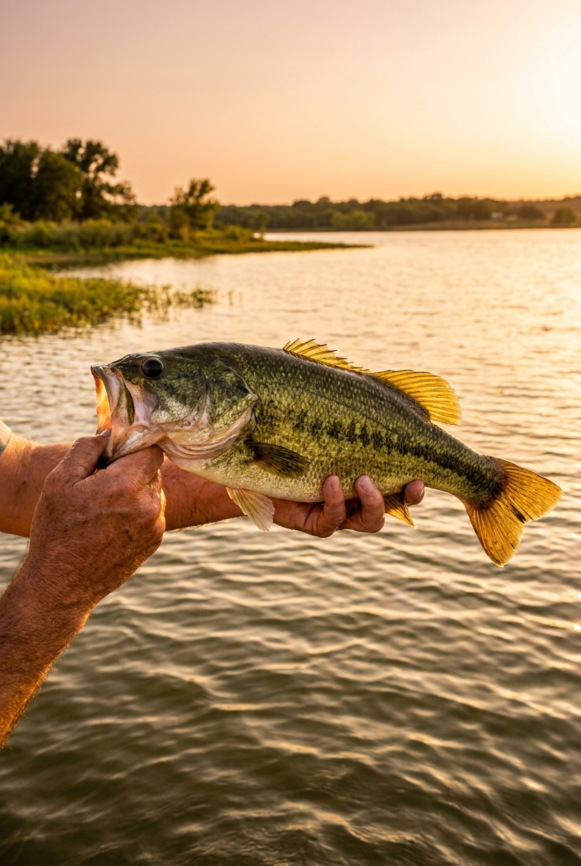 Largemouth Bass fishing on Lake Nasworthy, Texas