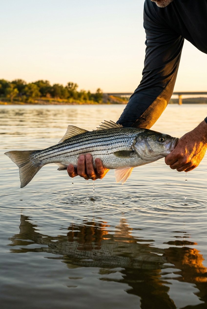 Striped Bass fishing on Lake Nasworthy, Texas