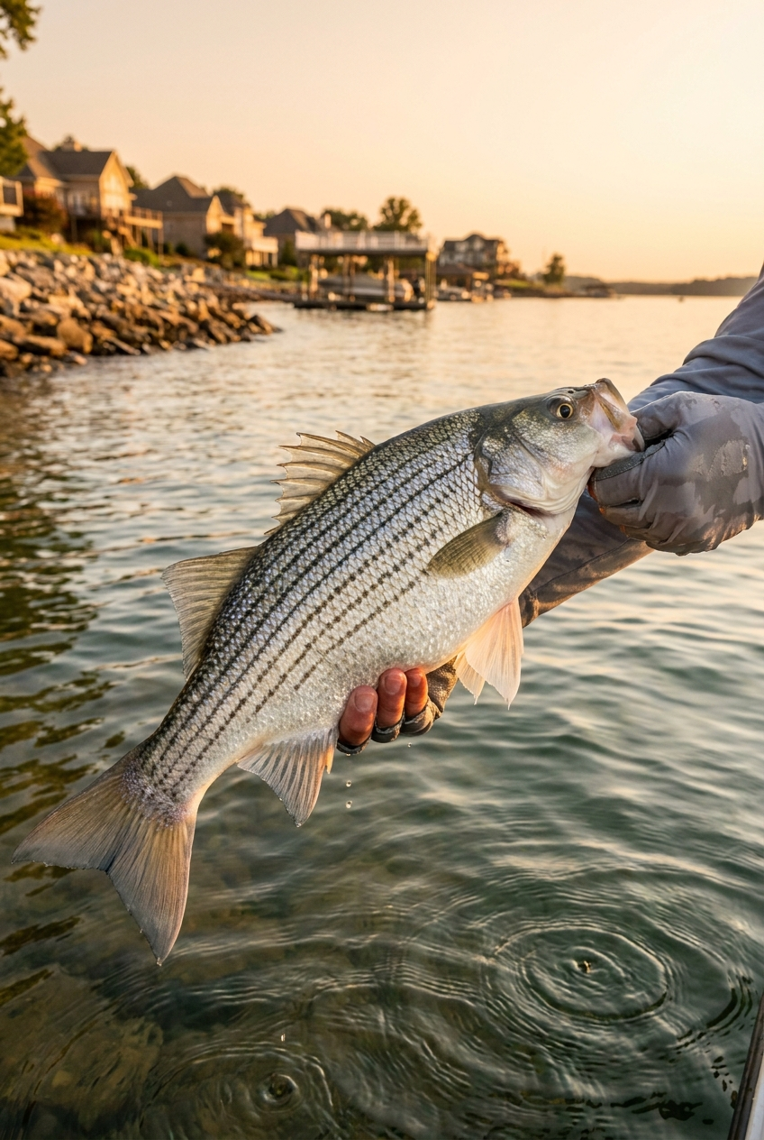 Hybrid Striped Bass fishing on Lake Norman, North Carolina