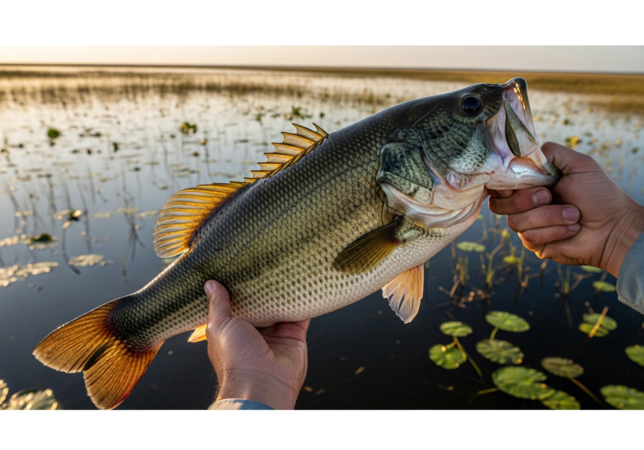 Largemouth Bass fishing on Lake Okeechobee, Florida