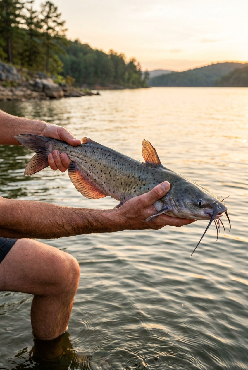 Channel Catfish fishing on Lake Ouachita, Arkansas