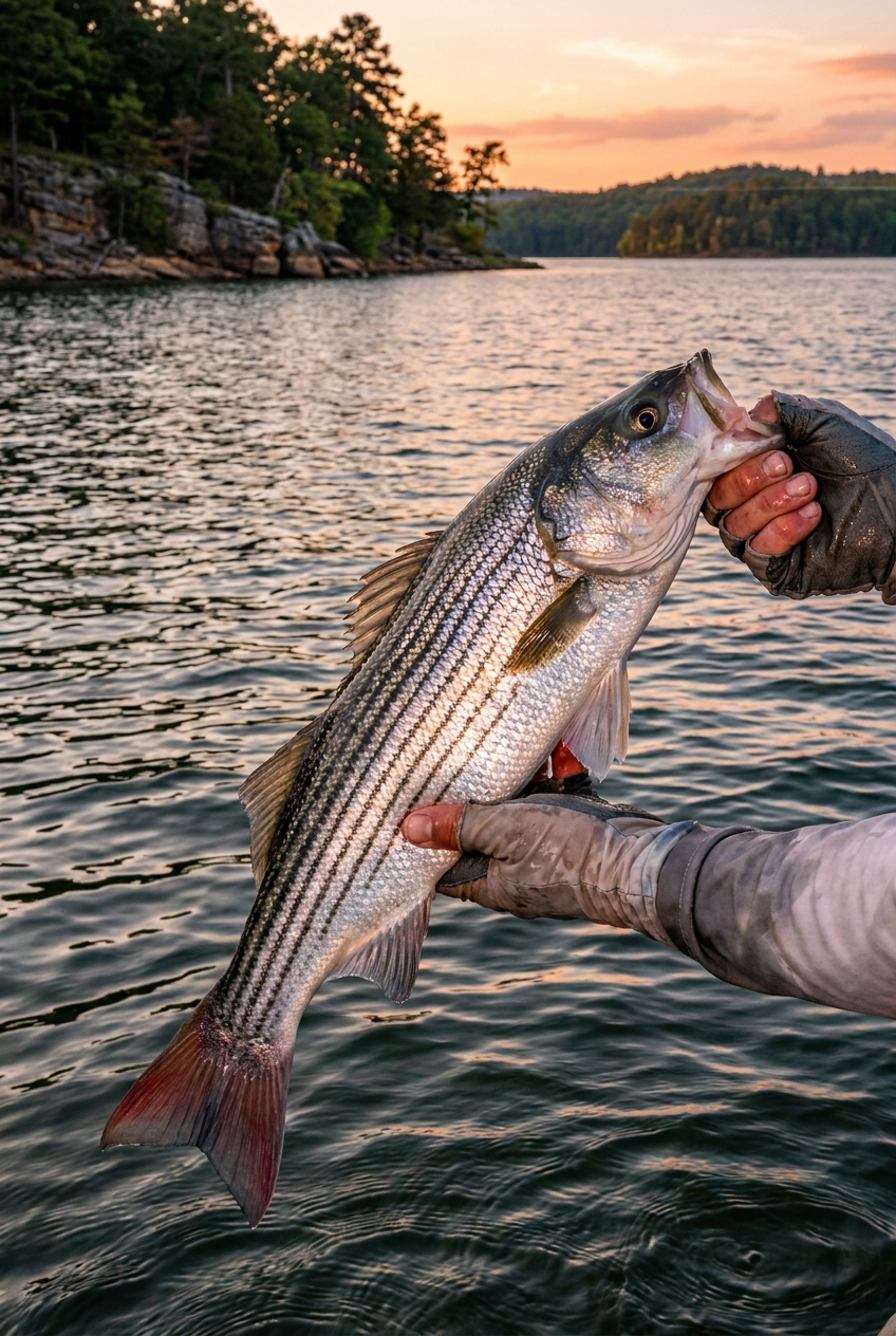 Striped Bass fishing on Lake Ouachita, Arkansas