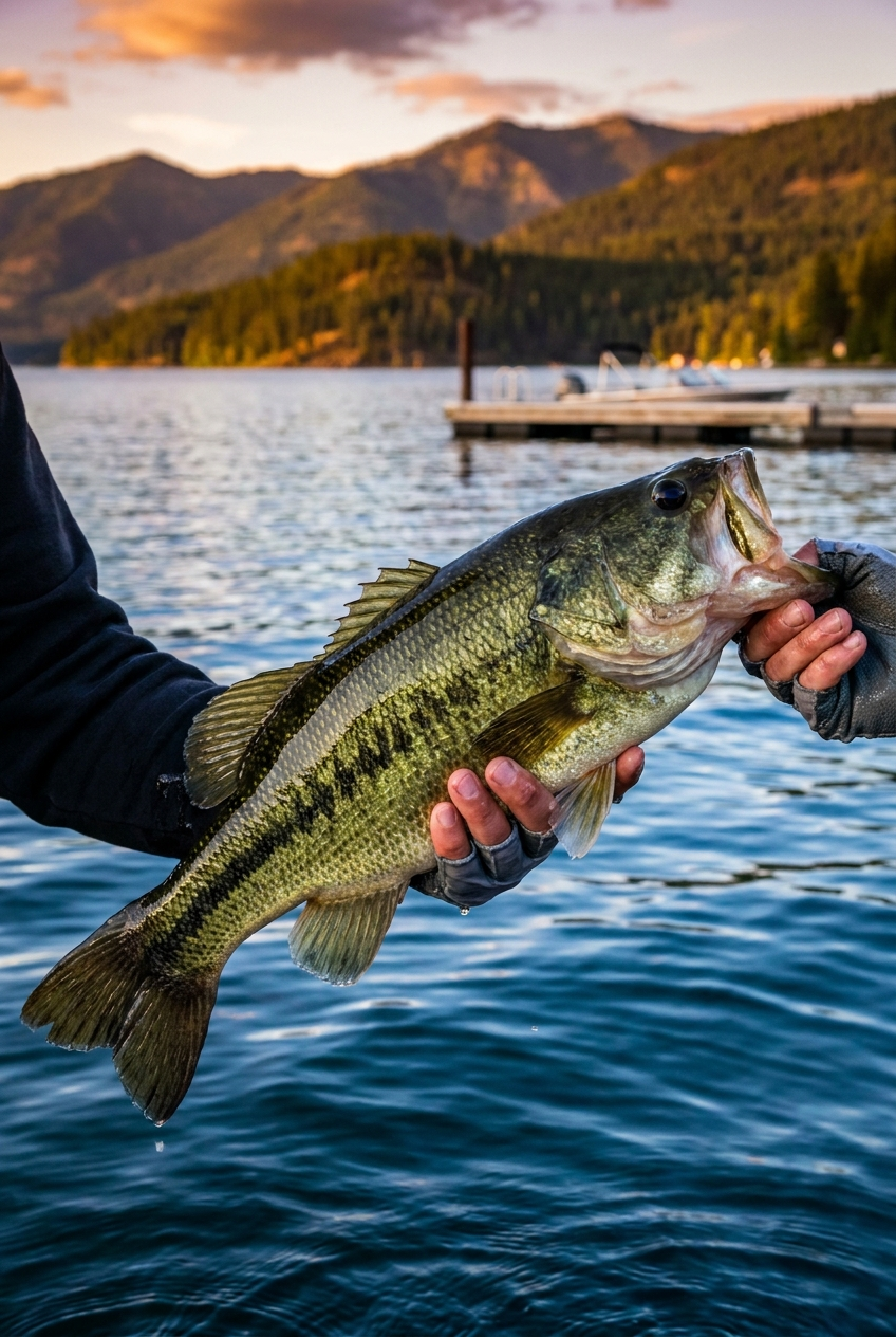 Largemouth Bass fishing on Lake Pend Oreille, Idaho