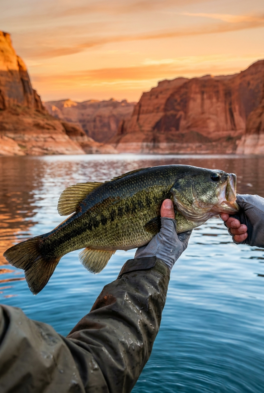 Largemouth Bass fishing on Lake Powell, Utah