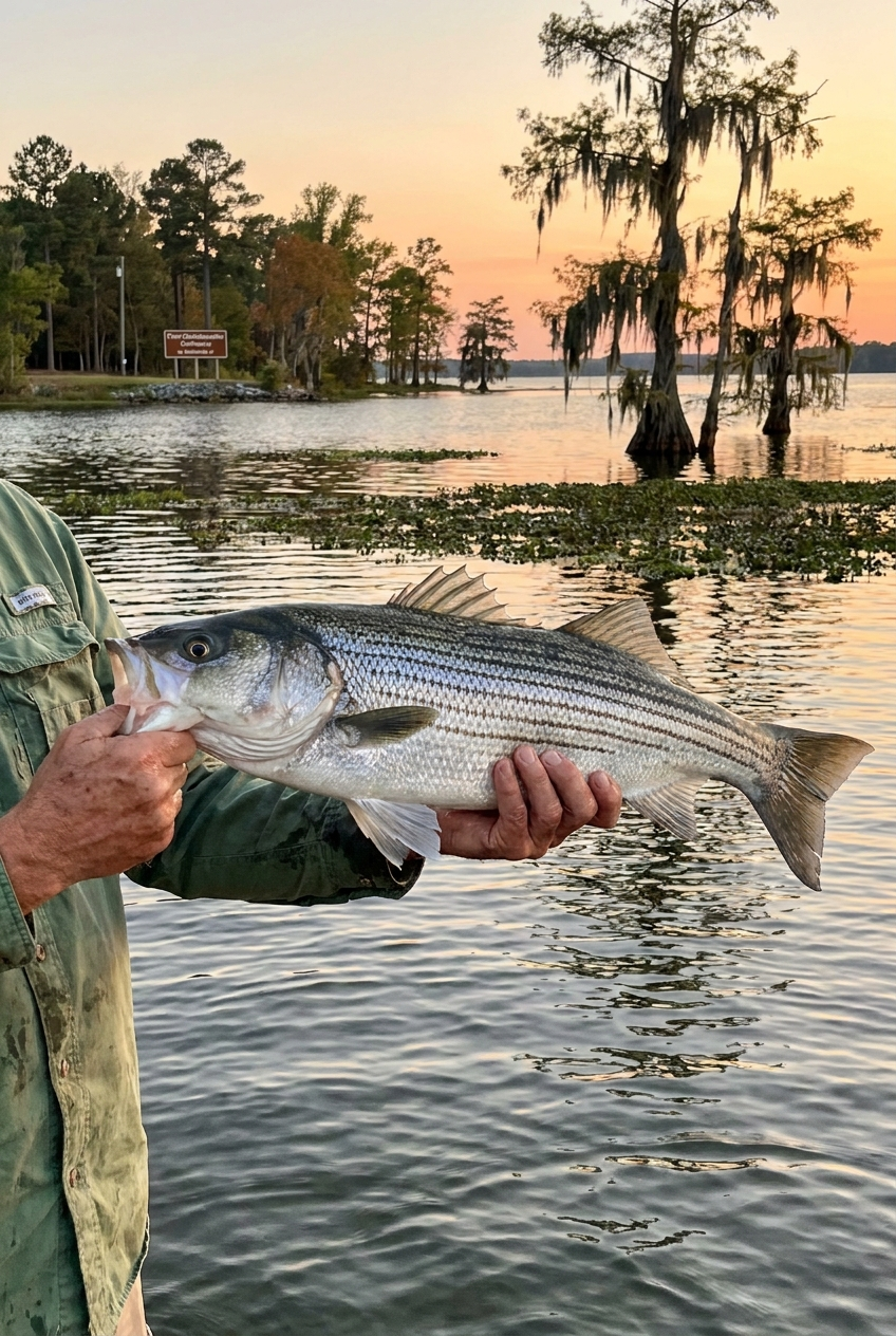 Striped Bass fishing on Lake Seminole, Georgia