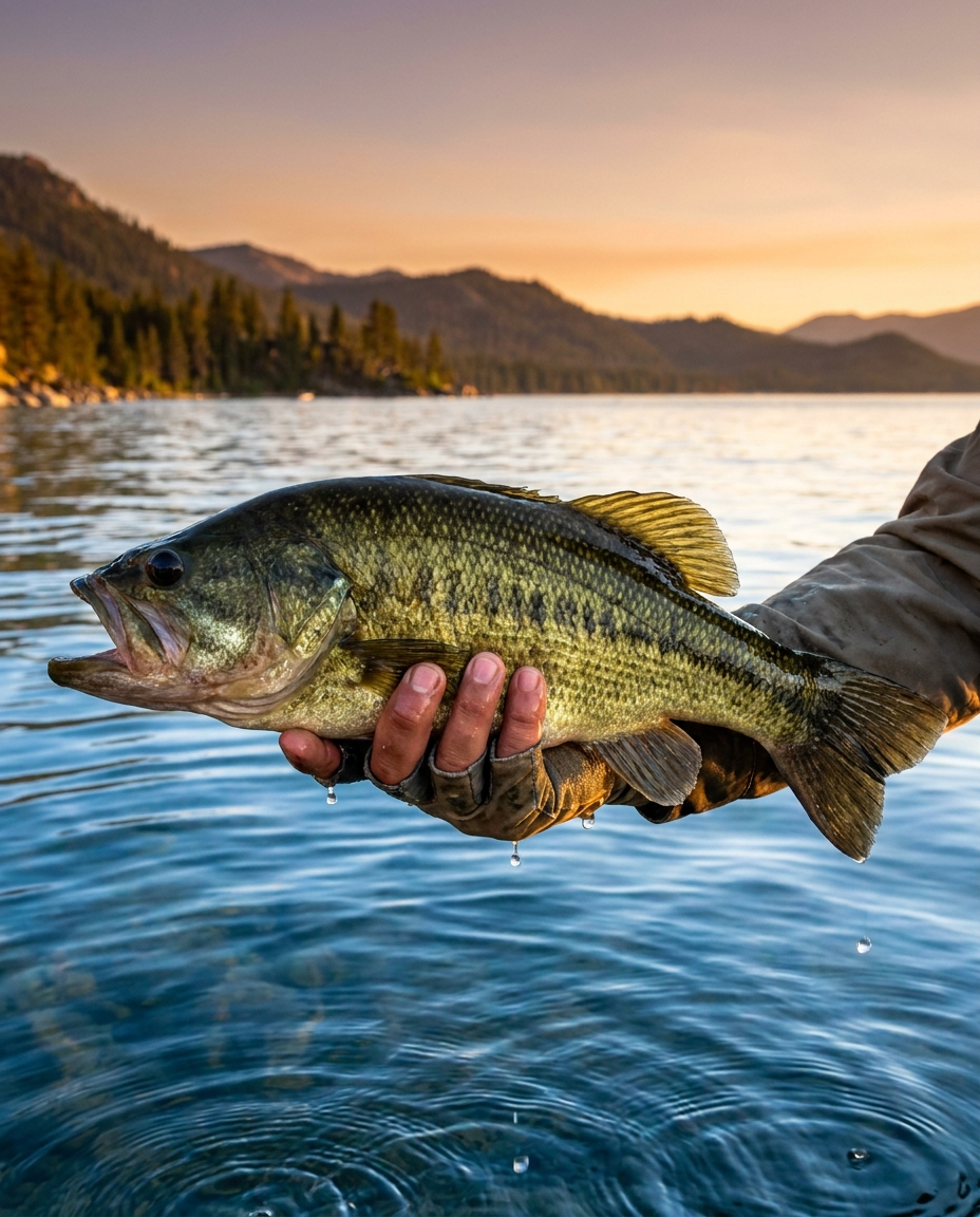 Largemouth Bass fishing on Lake Tahoe, California