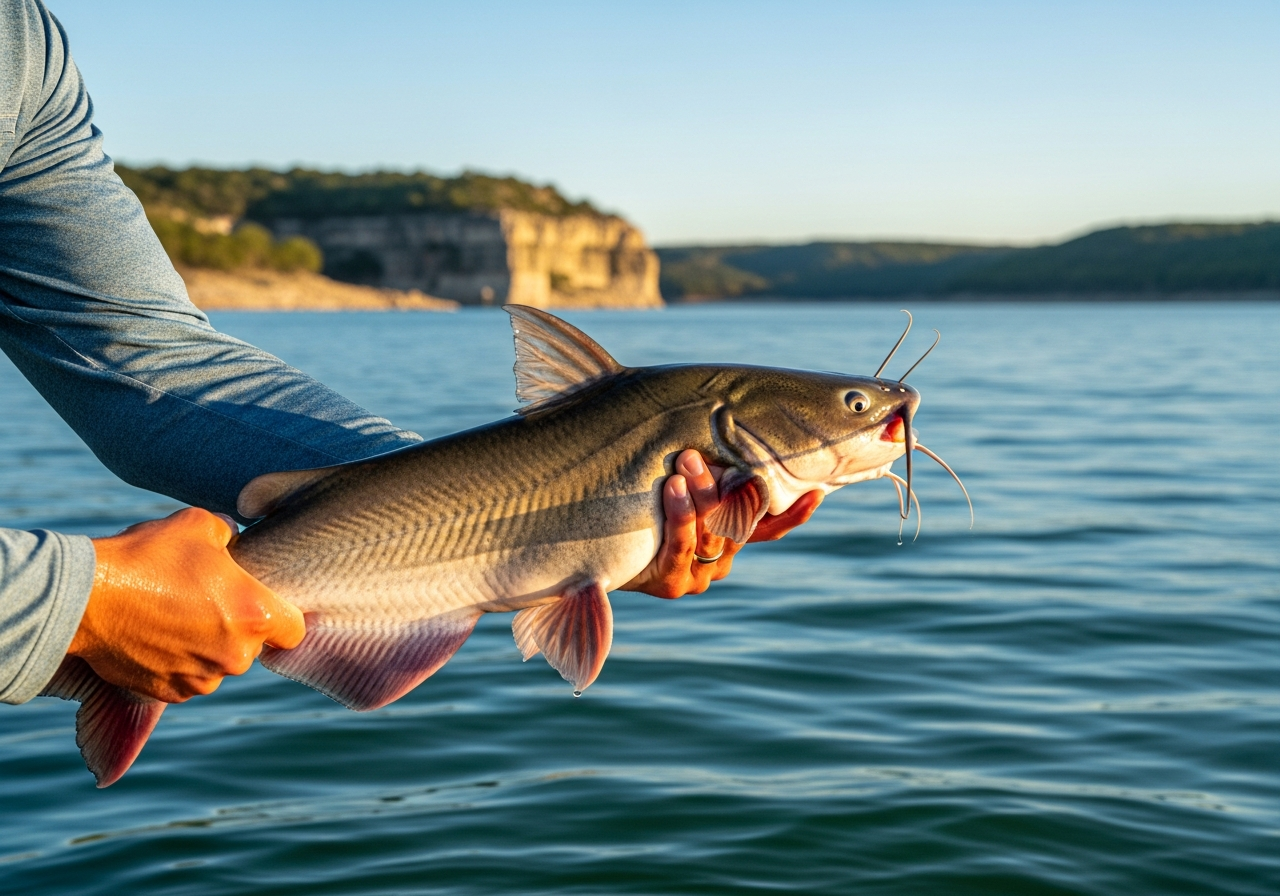 Catfish fishing on Lake Travis, Texas