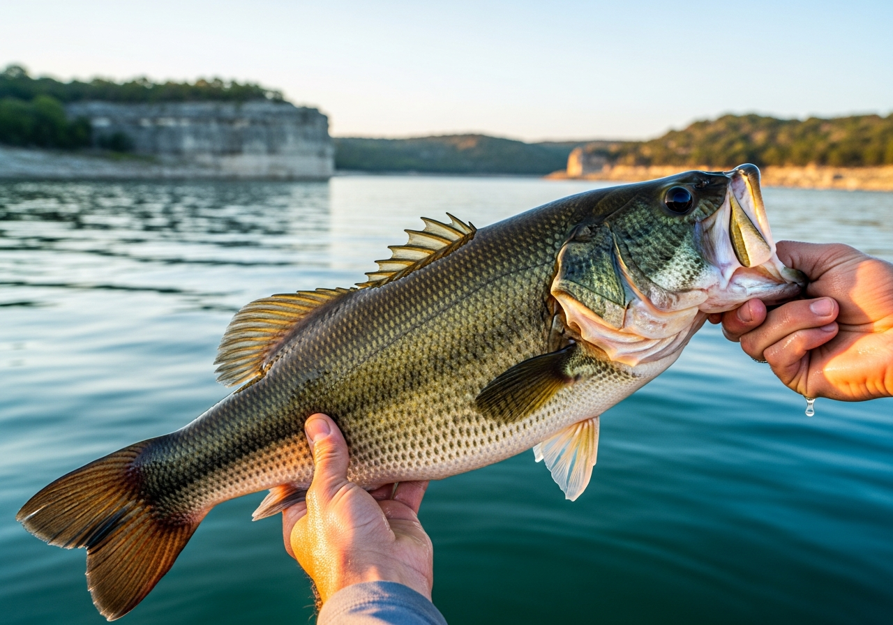 Largemouth Bass fishing on Lake Travis, Texas